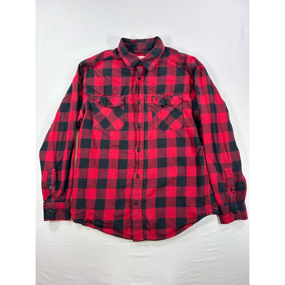 Old Navy Mens Buffalo Plaid Flannel Shirt Red Black Long Sleeve Medium